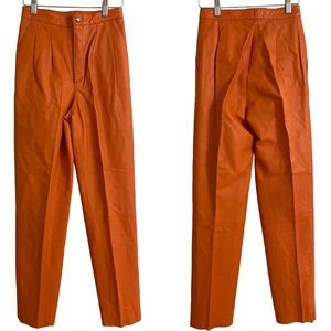 Dakota West Vintage Orange Leather Pleated Trouser Pants